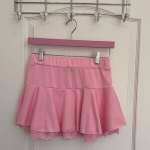 Pink Flared Skirt with Lace Trim